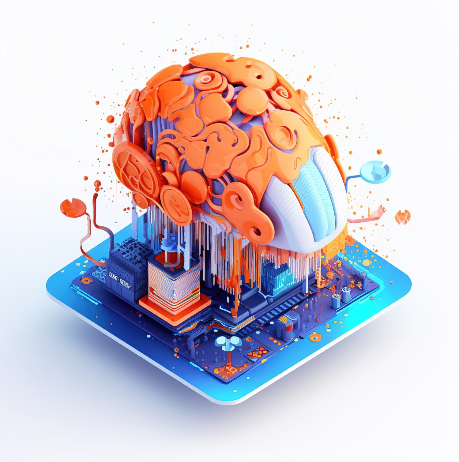 una computadora con un edificio encima