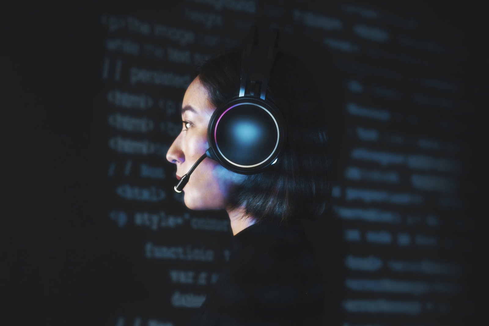 female hacker cracking binary code