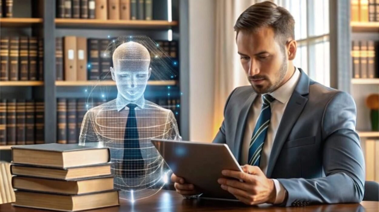 man with tablet front human face