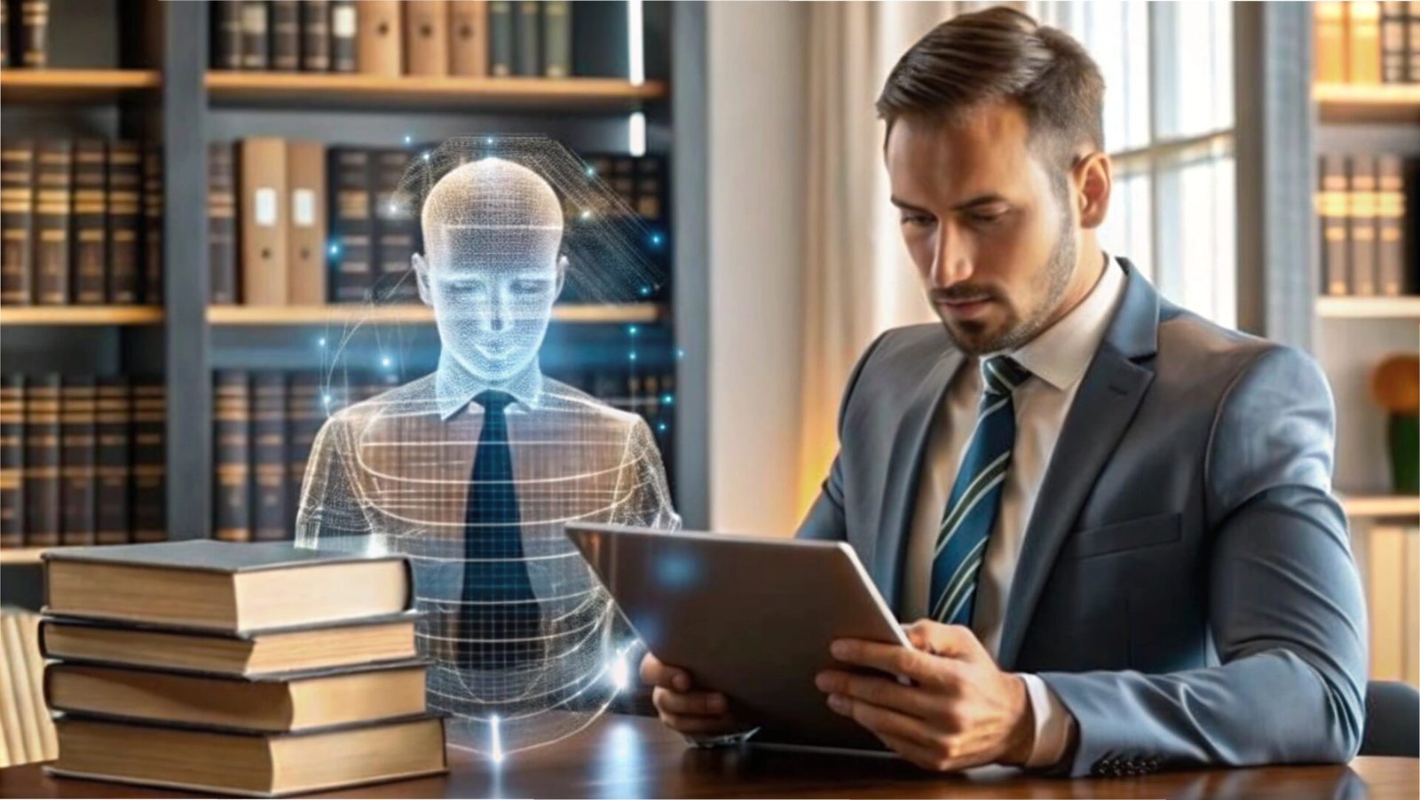 man with tablet front human face