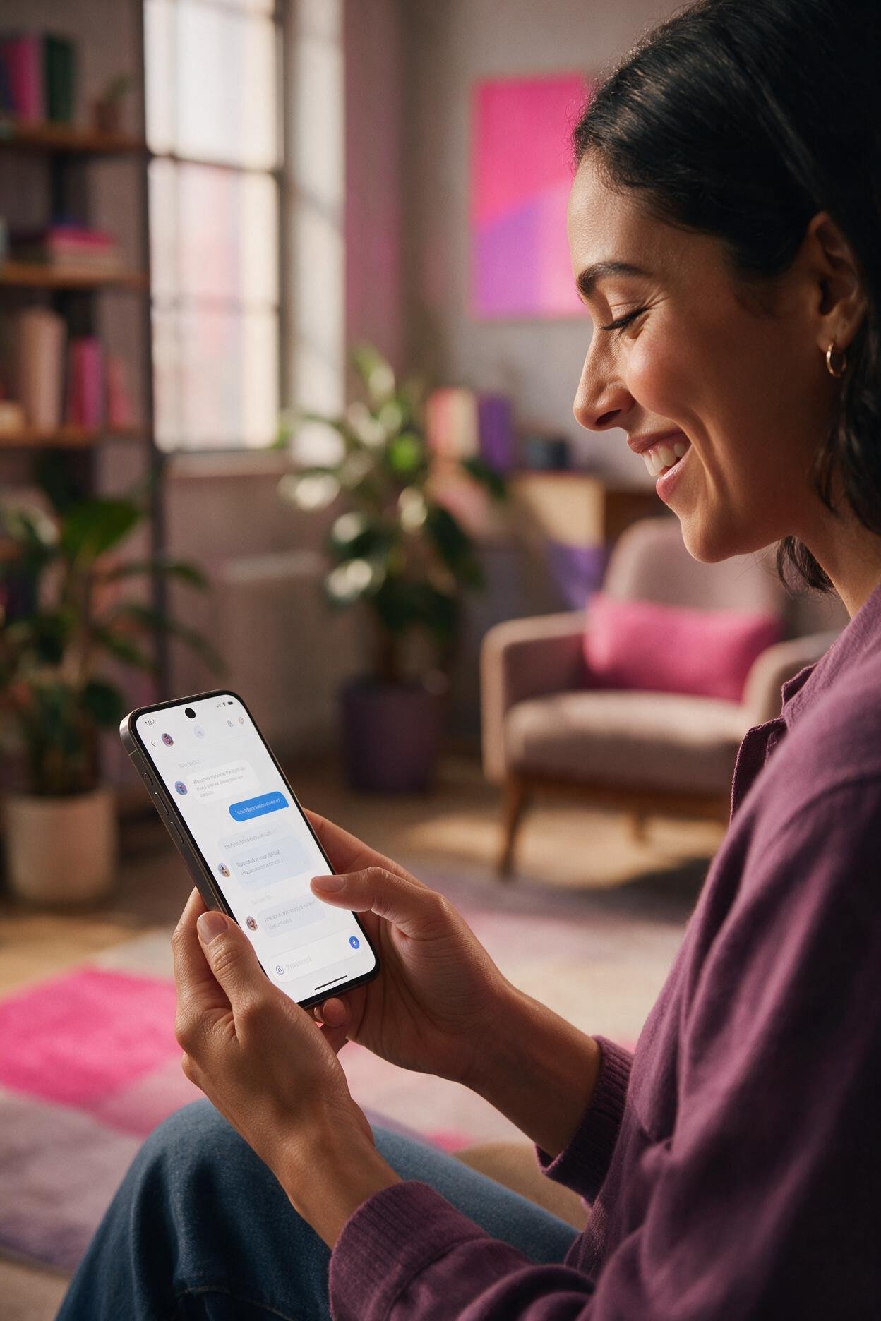 Clienta conversando con un chatbot de IA desde su celular